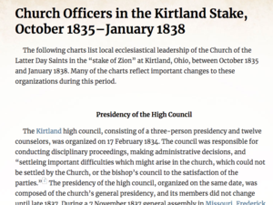 Church Officers in the Kirtland Stake, October 1835–January 1838